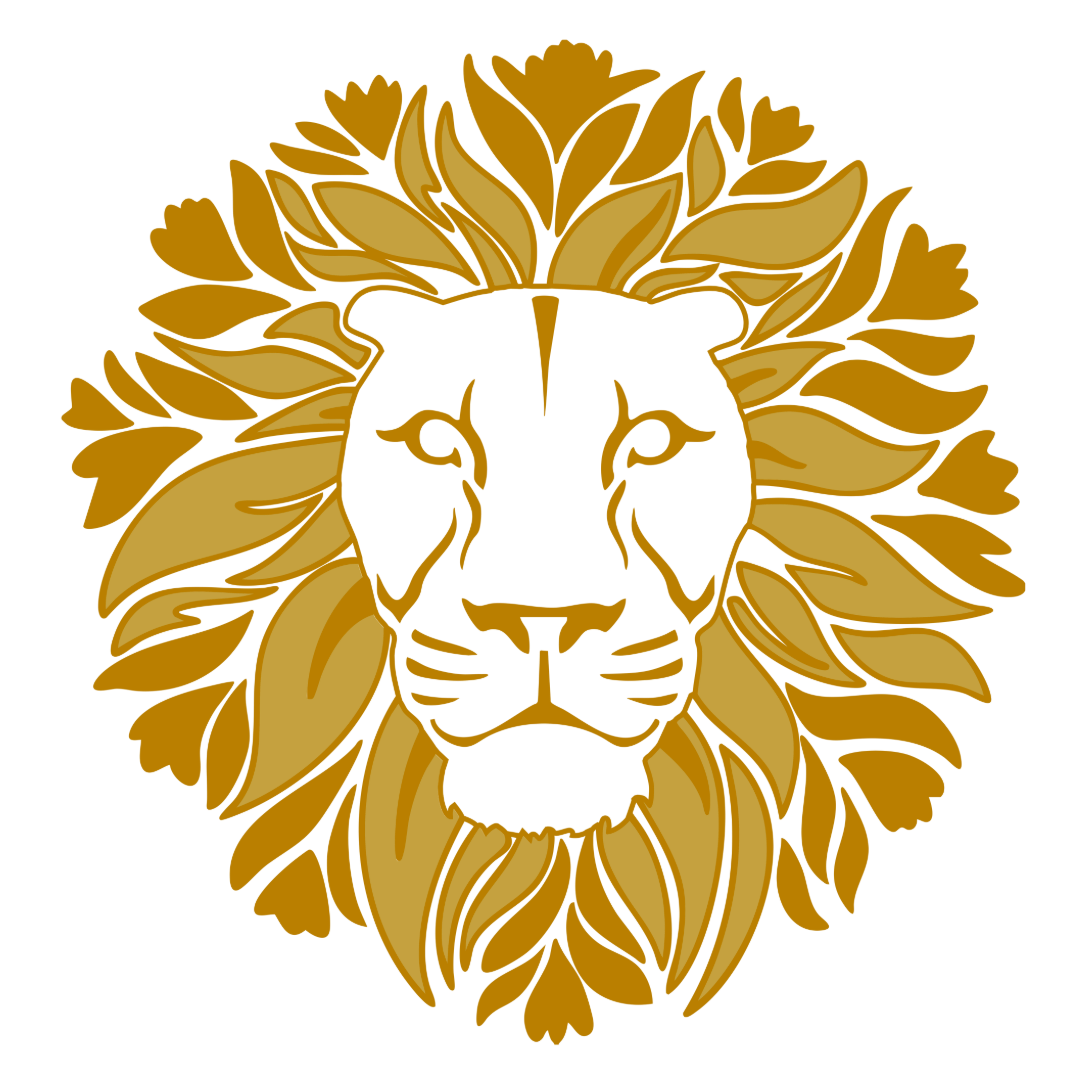Gold Lion's Head with Flowers in Mane